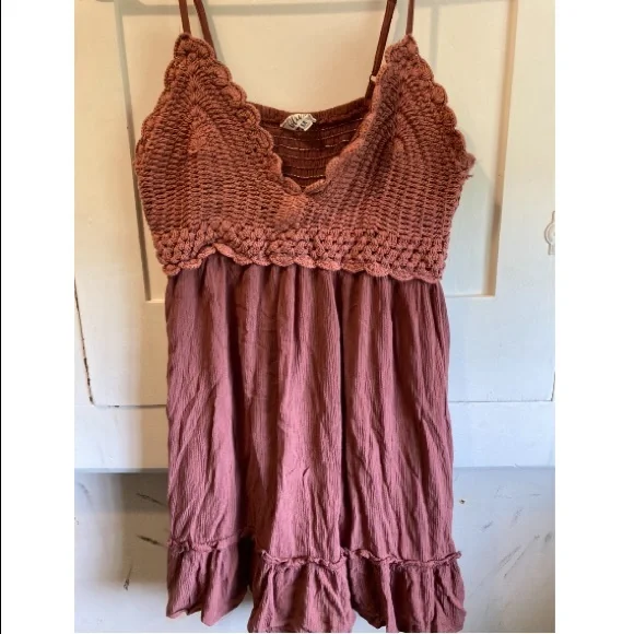 Dresses | Brown Crochet Mini Dress | Poshmark